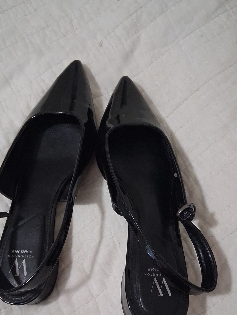Wedgwood Black Patent Pointed-Toe Slingback Heels